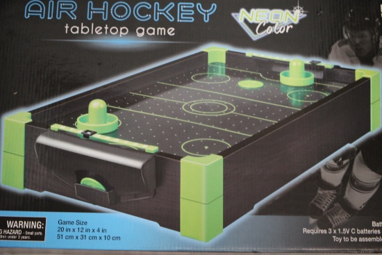Air Hockey Table Top Game, Battery Operated, PMT Holdings Ltd., 20" x 12" x 4"