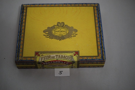 Flor De Tabacos De Partagas Wooden Cigar Box, 8 3/4" x 7 1/4" x 1 1/2"