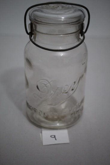 Drey Improved Ever Seal Jar With Lid & Bail, Pat'd 1920, 7 1/4" x 3 3/4" Round At Bottom