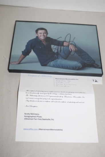 Signed & Framed Scotty McCreery Picture, COA, 8 1/2" x 11" Including Frame
