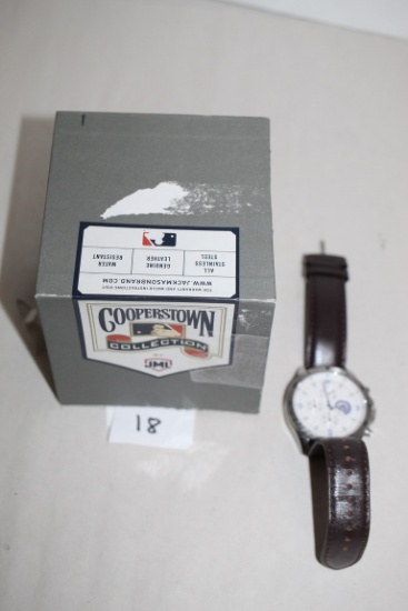 Cooperstown Collection Watch, Stainless Steel, Water Resistant, Leather Band, JML, MLBP