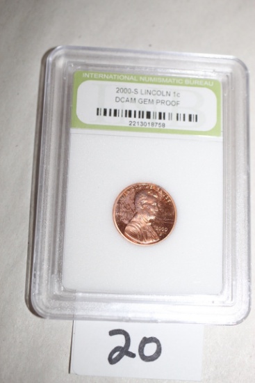 2000-S Lincoln Penny, DCAM Gem Proof, International Numismatic Bureau, 2213018758