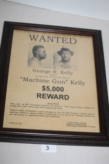 Framed Machine Gun Kelly Wanted Poster, 16 1/4" x 13 1/4" Including Frame
