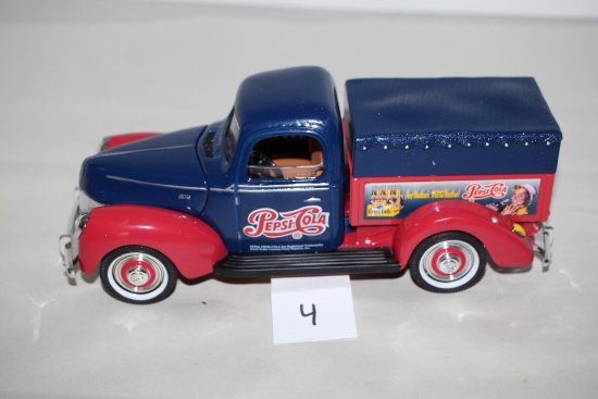 1940 Ford Pepsi Truck Bank, Key, Die Cast, Golden Wheel, 9 1/2"L