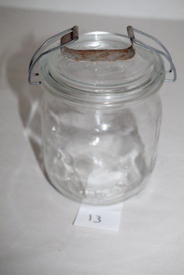 Gerrix-Markenglass Jar With Weck Lid, Rillenglas Gerrix #11 On Bottom, 5 1/2" x 4" Round