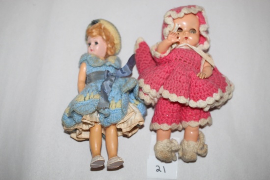 Vintage Dolls, Plastic With Crochet Clothes, Each 7 3/4"