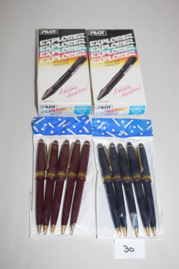Assorted Pens, New, 2 Sealed Packs, 1 Full Box-12, 1 Box-7