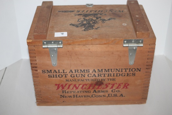 Winchester Small Arms Ammunition Wood Box With Hinged Lid, 15" x 9 1/4" x 11"H