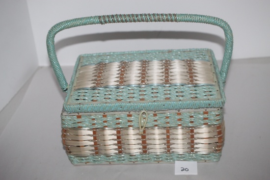 Vintage Sewing Basket & Sewing Supplies, Basket Made Expressly For Gimbels-Made In Japan