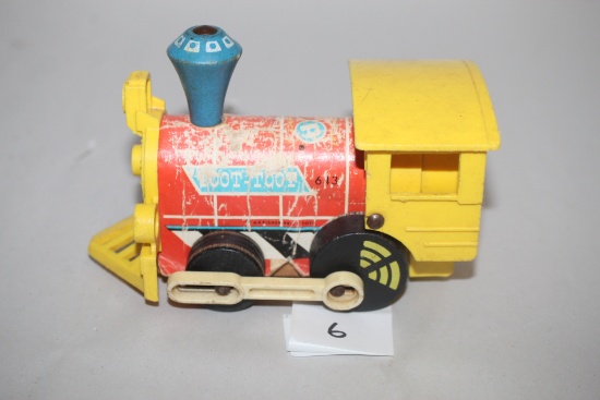 Vintage Fisher Price Toy Train Engine, #643, Wood, Metal, Plastic, 6"L