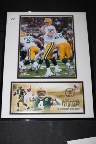 Framed & Matted Brett Favre Picture, Passing Yards Leader Envelope, NFL, 16 1/4" x 12 1/4"