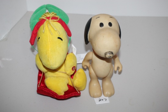 Vintage Snoopy Doll, 1958 '66 United Feature Synd., Vinyl Rubber, 8", Woodstock On Sled-2012