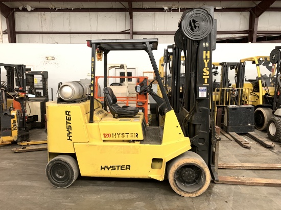 Hyster 12,000-LB Cap Forklift, Mod: S120XL2, LP, Solid Tires, 3-Stage, 5,889 HRS.
