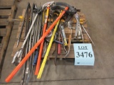 LOT ASST'D CROWBARS, TOOL BOX, METAL TABLES, JACKS, AND ROLLING STAND