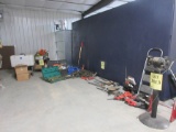 LOT ASST'D TOOLS, RIDGID PIPE WRENCHES, SLINGS, WRENCHES, HYDRAULIC JACK PUMP, GRINDER, MILWAUKEE