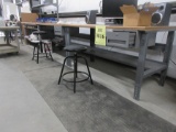 LOT (QTY.6) U-LINE WORKTABLES WITH COMPOSITE WOOD TOP, AND (QTY.5) ULINE BLACK STOOLS, (LOCATION: