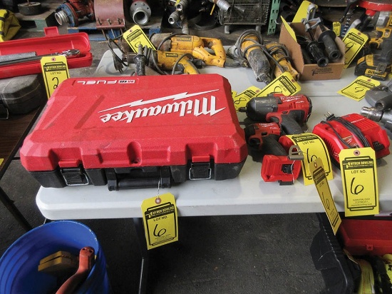 MILWAUKEE M-18 FUEL POWER TOOLS: WRENCHES, 1/2'' HAMMER DRILL, (2) BATTERY CHARGERS & CASE