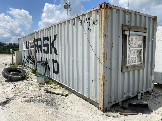 40' STEEL CONTAINER OFFICE, HAS WINDOW AC UNIT, ENTRANCE DOOR, COMES WITH 7' X 11' STEEL STORAGE