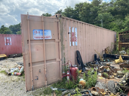 40' STEEL STORAGE CONTAINER FULL OF NEW AIR FILTERS, HAS SHELVING & LIGHT FIXTURE, MUST BE