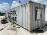 40' STEEL CONTAINER OFFICE, HAS WINDOW AC UNIT, ENTRANCE DOOR, COMES WITH 7' X 11' STEEL STORAGE