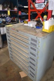 LOT: 9-DRAWER TOOLING CABINET WITH CONTENTS OF DRILL BITS; TAP & DIES; WELDING SUPPLIES (BUILDING #