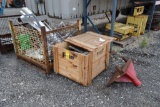 LOT: (2) WIRE BASKETS & CRATE WITH ASSORTED SCRAP STEEL (OUTSIDE)