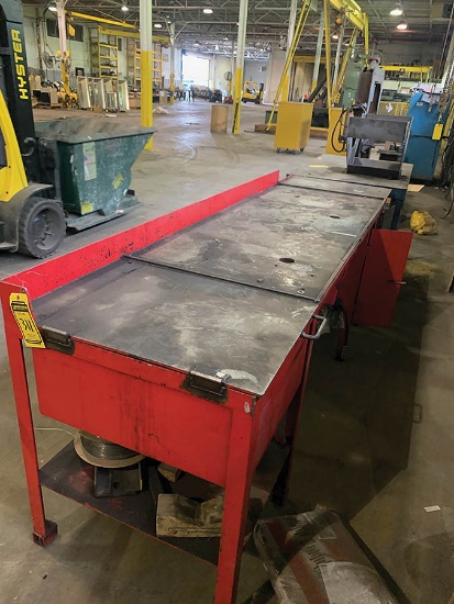 STEEL WORK BENCH W/ AIR HOSE REEL, 10' X 30'' X 3'