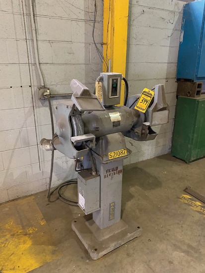 BALDOR 3HP, 10'' DOUBLE END BENCH GRINDER, MODEL: 3628M, ON PEDESTAL, 3PH