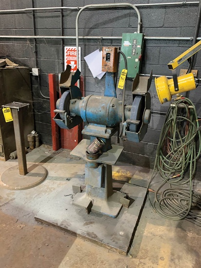 GENERAL ELECTRIC 5HP 10'' DOUBLE END BENCH GRINDER ON HEAVY DUTY PEDESTAL, MODEL: N/A
