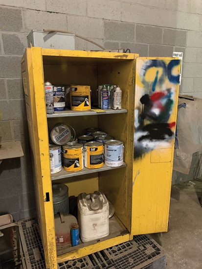 (2) FIREPROOF CABINETS AND CONTENTS OF ASSORTED PAINT INCL. CATERPILLAR TOPCOAT