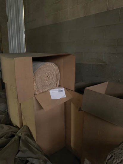 CONTENTS BEHIND PAINT BOOTH INCL. PAINT COLLECTOR ROLLS AND TARPS