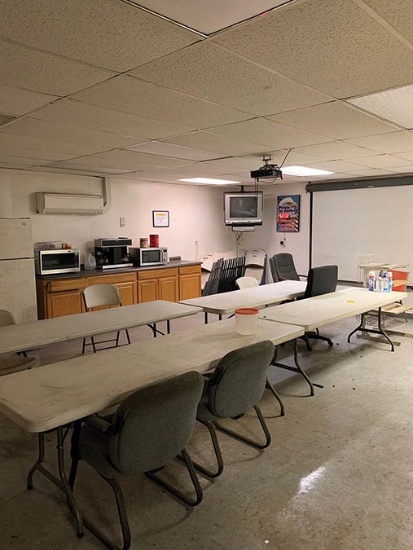 CONTENTS OF CAFETERIA, INCL. (4) LIFETIME TABLES, ASSORTED CHAIRS, (2) MICROWAVES, WALL MOUNTED