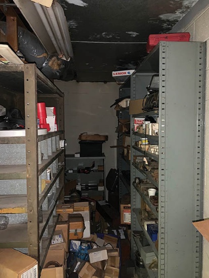 CONTENTS OF ROOM INCLUDING FUSES, MISC., TOOLING, OVERHEAD PROJECTOR