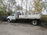 1997 FORD F-SERIES S/A STAKE BED TRUCK, VIN# 1FDNF70J5WVA21150, 5-SPEED MANUAL TRANS., 128,118