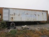 NOL 40' SHIPPING CONTAINER AND TRAILER W/ CONTENT; PLASTIC TOTES, CART, CHAIRS, MISC.