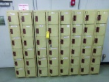 LOT OF LOCKERS, 2-DOOR CABINETS, SHELVE, AND TABLE