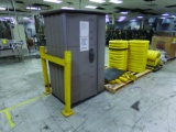 (1) TUPPERWARE CABINET & (3) PALLETS OF BUMPER GUARDS, MATS, SAFETY PYLONS