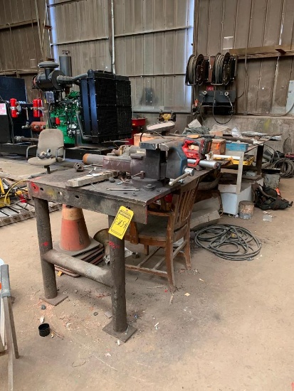 3' X 12' APPROX. HD TABLE, W/ YOST 880 8'' BENCH VISE