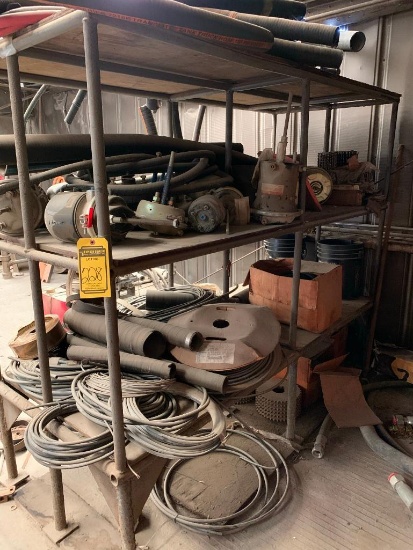 CONTENTS NOT PREVIOUSLY SOLD ON THE MEZZANINE: ASSORTED HOSE, SPARE PARTS, RADIATORS, WINCH MOTOR, C