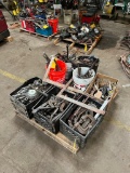skid of assorted hand tools: C-clamps, vise grips, welding pliers, wrenches, tape measures, screw