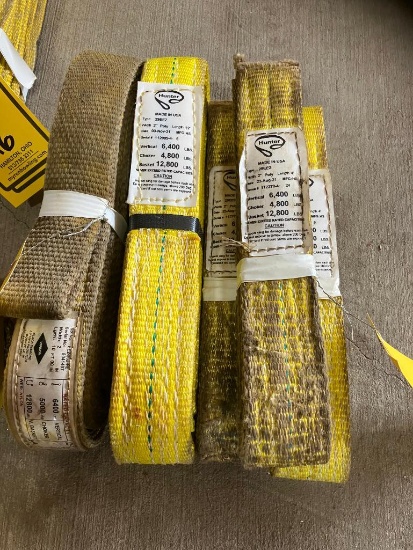 (2) Poly Slings, 12' 2'', 12,800 LB. WLL. & (3) 4' 2'' Poly Slings, 12,800 LB. WLL.