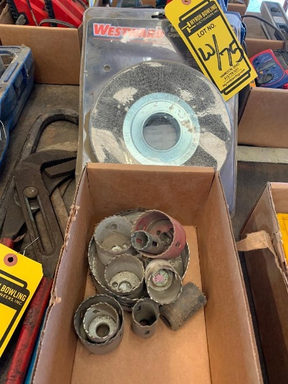 Box of Assorted Hole Saws & 8" Wire Wheel