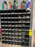 Bench & Pigeonhole Cabinet w/ Assorted Hardware & Misc.