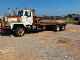 1980 International Pay Star 5000 Tandem Axle Flatbed Winch Truck w/ Twin Tulsa Winches, 17' Bed,
