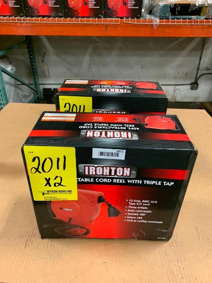 (2) Ironton Retractable Cord Reel w/ Triple Tap (New in Box)
