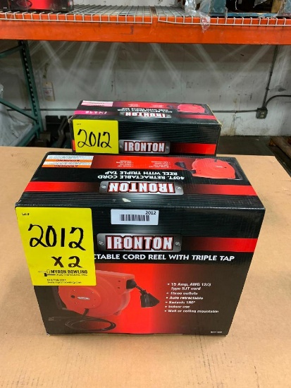 (2) Ironton Retractable Cord Reel w/ Triple Tap (New in Box)