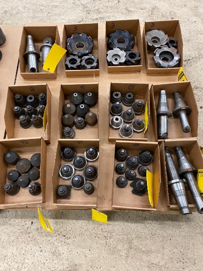 Pallet of Boxes w/ Assorted Screw Jacks, Bases, NMTB 50 Holders