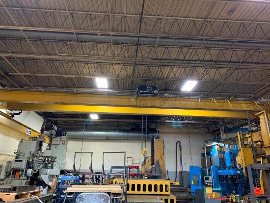 RM Double Girder 10-Ton Overhead Bridge Crane w/ 10-Ton RM Electric Cable Hoist, w/ Pendant Control,