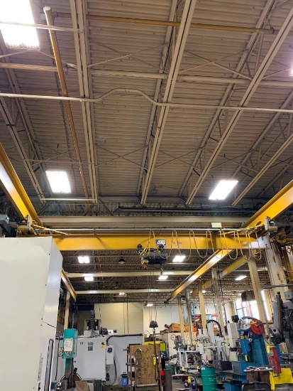 CM Double Girder 3-Ton Freestanding Overhead Bridge Crane w/ Meteor Electric Cable Hoist, w/ Remote