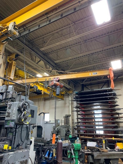 1-Ton Column Mounted Jib Crane w/ CM 1-Ton Electric Chain Hoist w/ Pendant Control, 14' Arm, Delayed